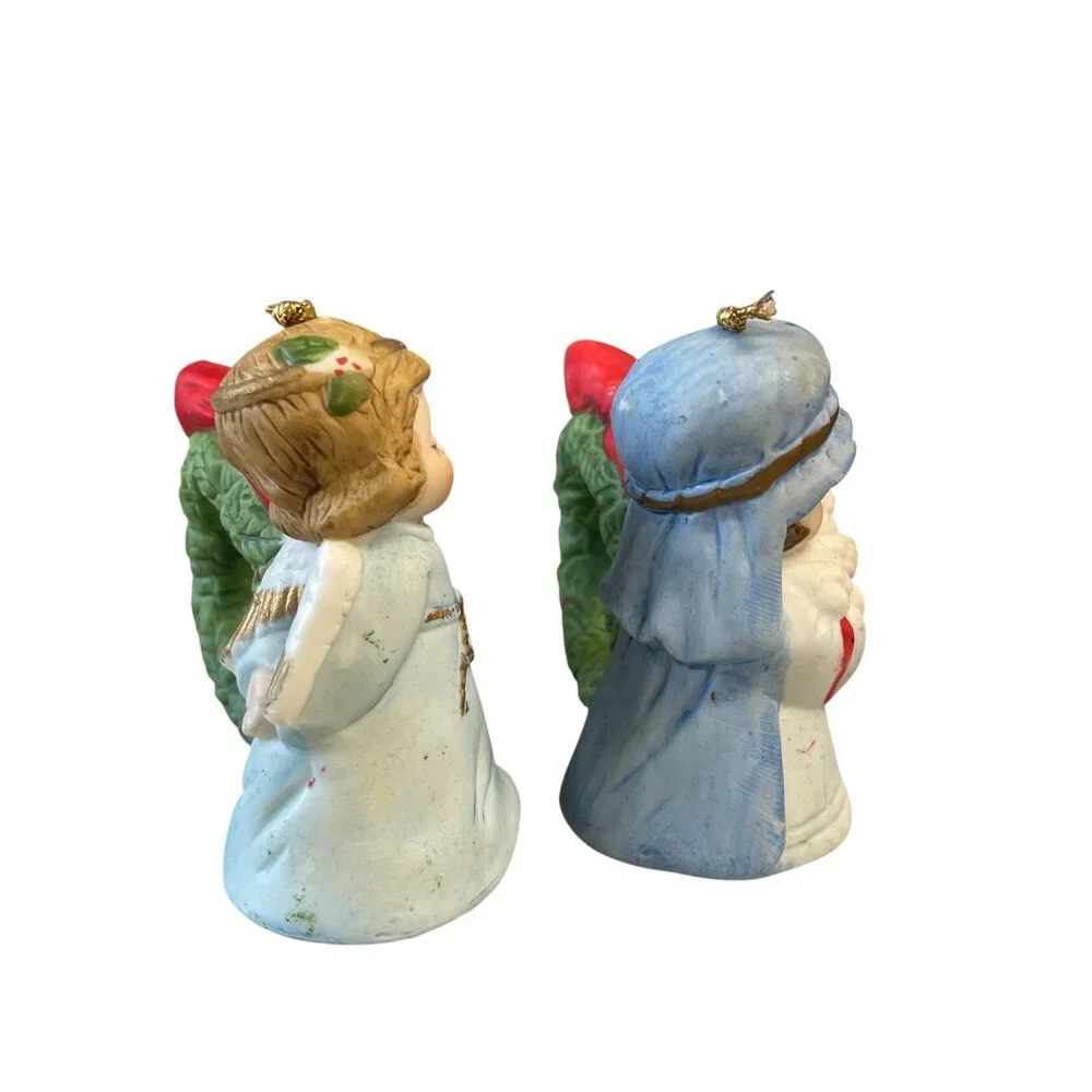 VTG‎ Jasco Lil Chimers Ceramic Christmas Angel Shepherd Napkin Rings Set Of 2